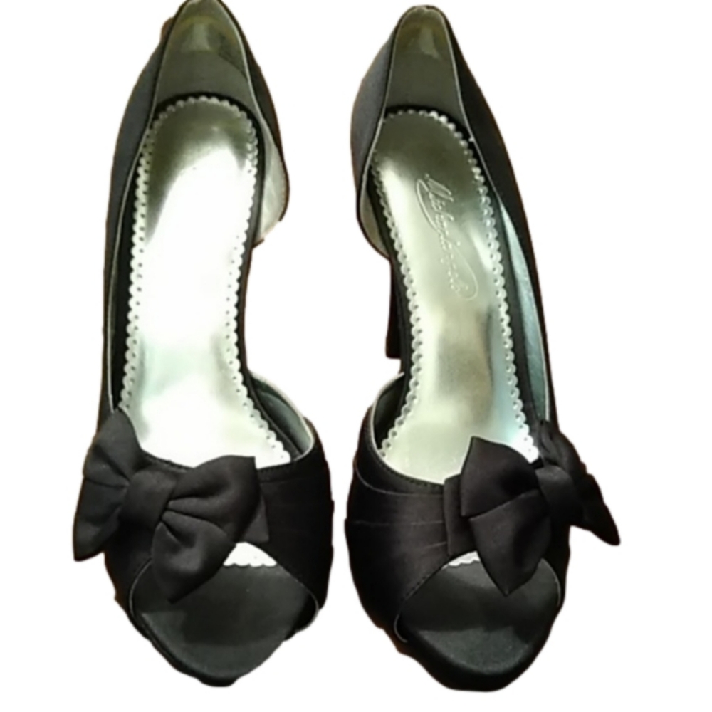 Michaelangelo black satin peep toe - Picture 1 of 6